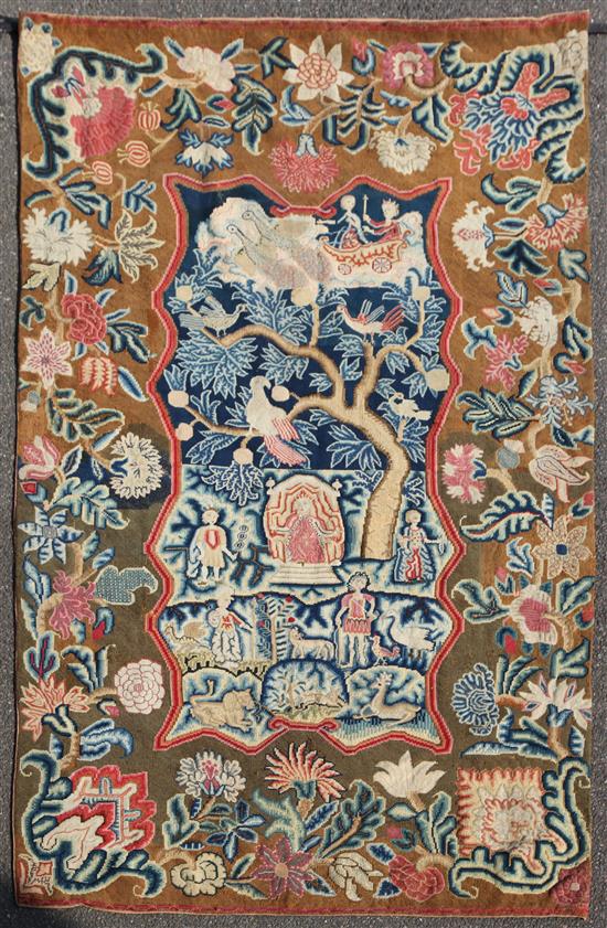 An early Georgian needlepoint wall hanging, 18th century, 260cm x 162cm, re-lined